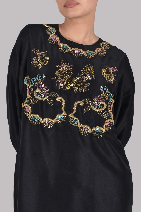 Black Embellished Raw Silk Set - Image 4