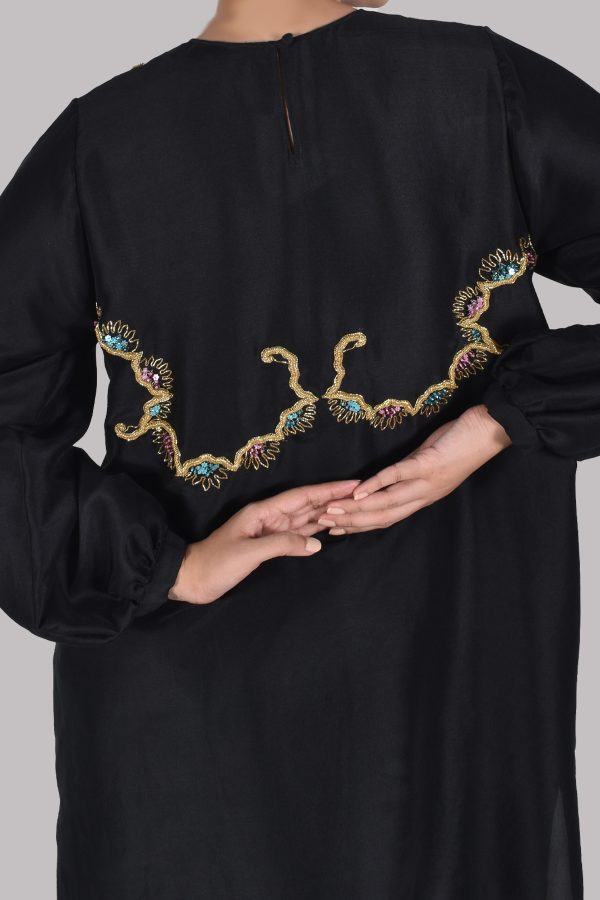 Black Embellished Raw Silk Set - Image 5