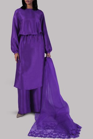 Prism Violet String-Tie Raw Silk Tunic Set