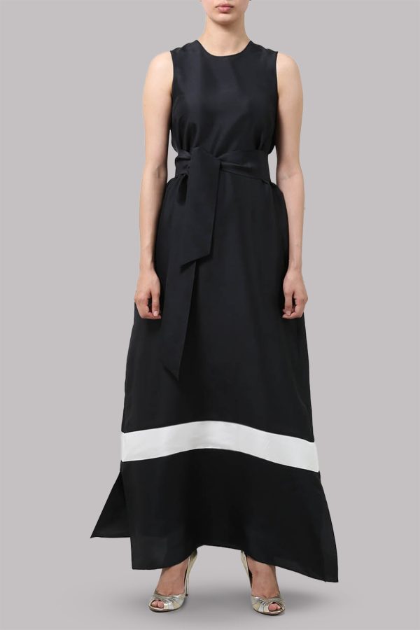 Black Raw Silk Maxi Dress
