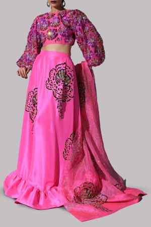 Hot Pink Embellished Skirt Set