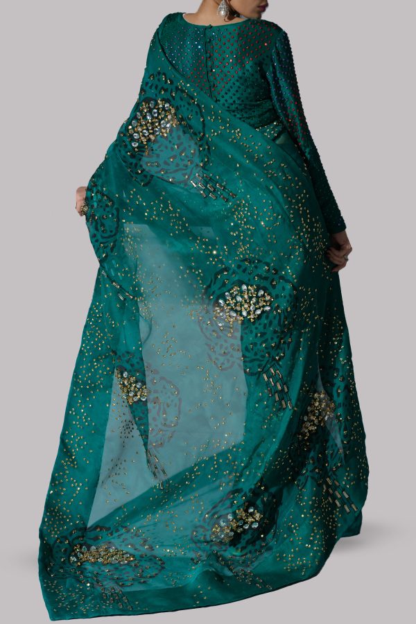Galapagos Green Embellished Sari - Image 2