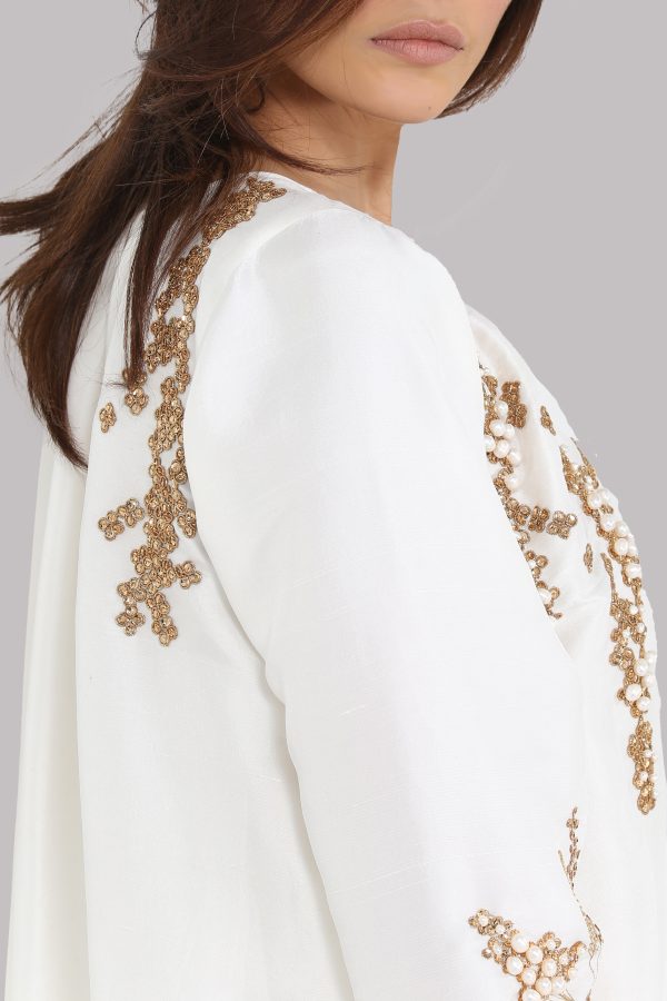 White Embellished Raw Silk Tunic Set - Image 4