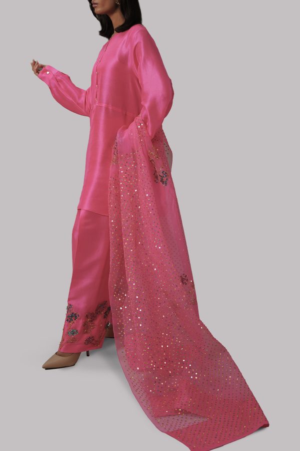 Fandango Pink Embellished Raw Silk Set - Image 2