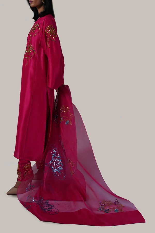 Virtual Pink Embellished Raw Silk Set - Image 2