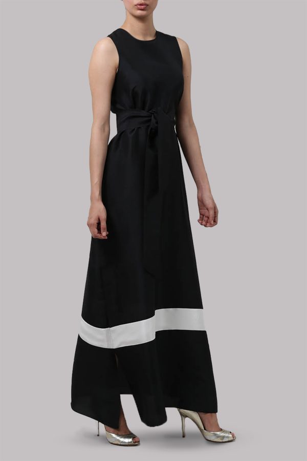 Black Raw Silk Maxi Dress - Image 2