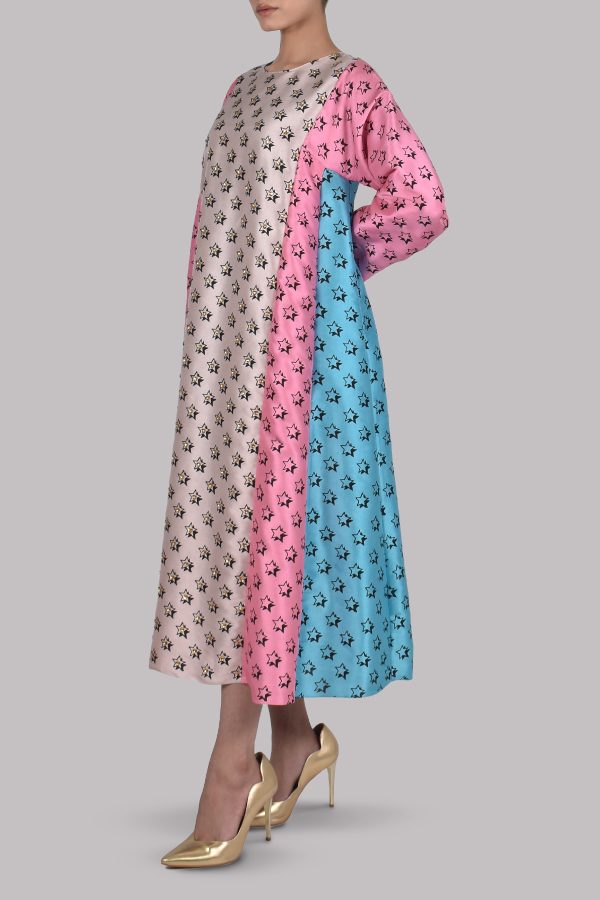 Rose Smoke, Plumeria and Scuba Blue Embellished Raw Silk Tunic - Image 2