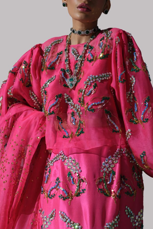 Camellia Rose Pink Embellished Skirt Set - Image 2