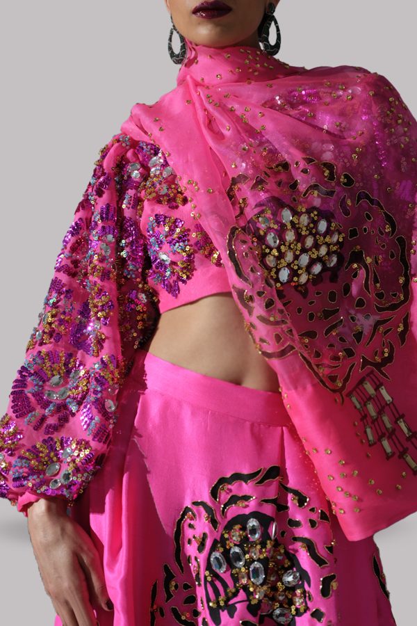 Hot Pink Embellished Skirt Set - Image 3