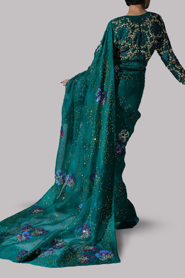Evergreen Embellished Organza Sari - Image 2