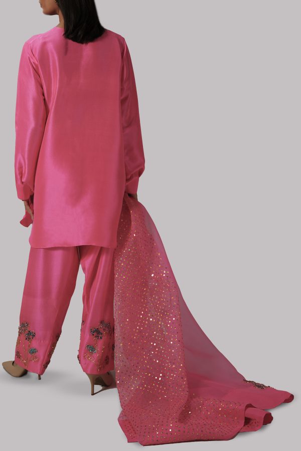 Fandango Pink Embellished Raw Silk Set - Image 3