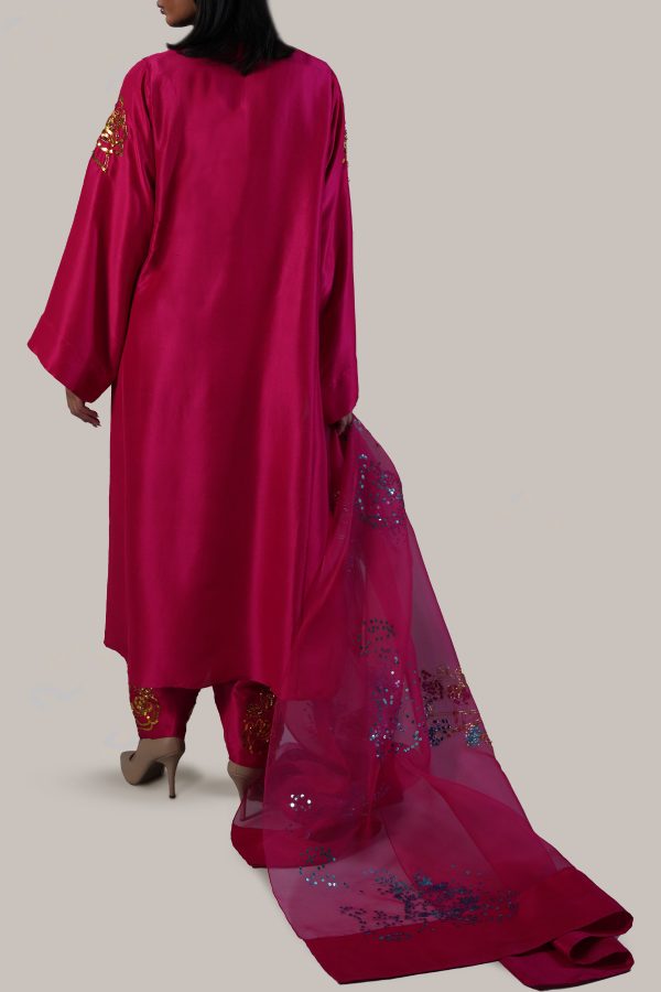 Virtual Pink Embellished Raw Silk Set - Image 3
