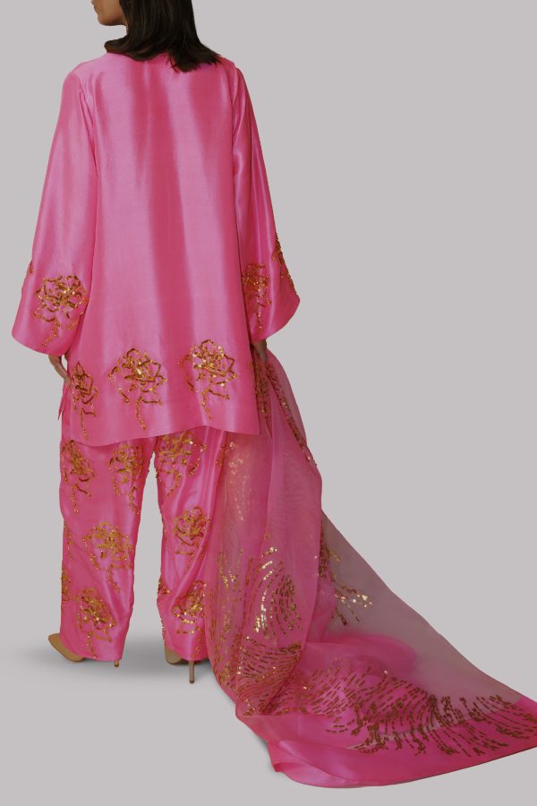 Pink Carnation Embellished Raw Silk Set - Image 3