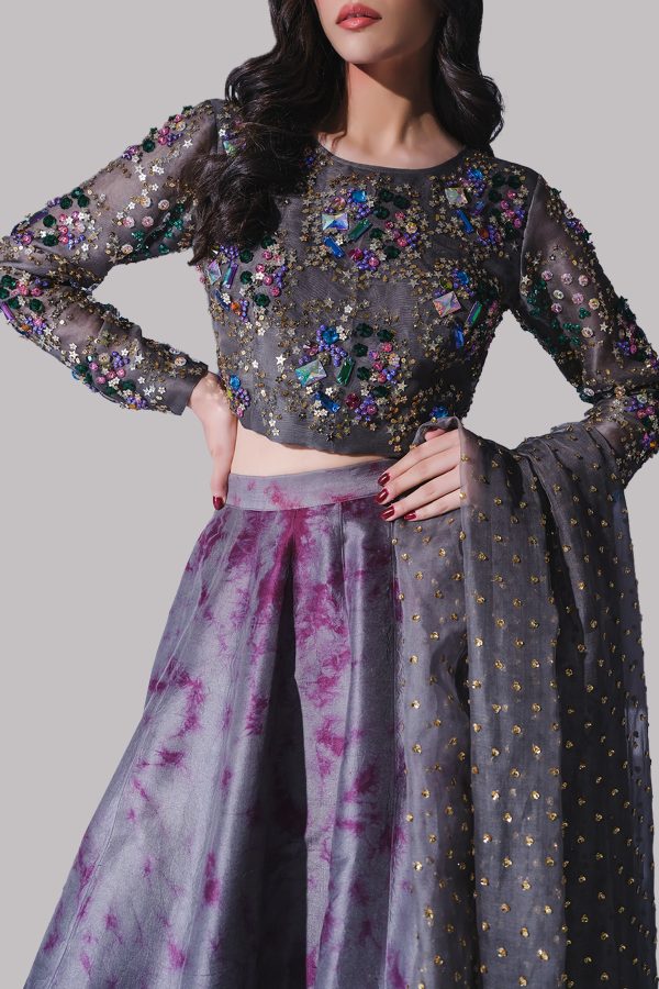 Steeple Grey and Blue Radiance Embellished Skirt Set - Image 3
