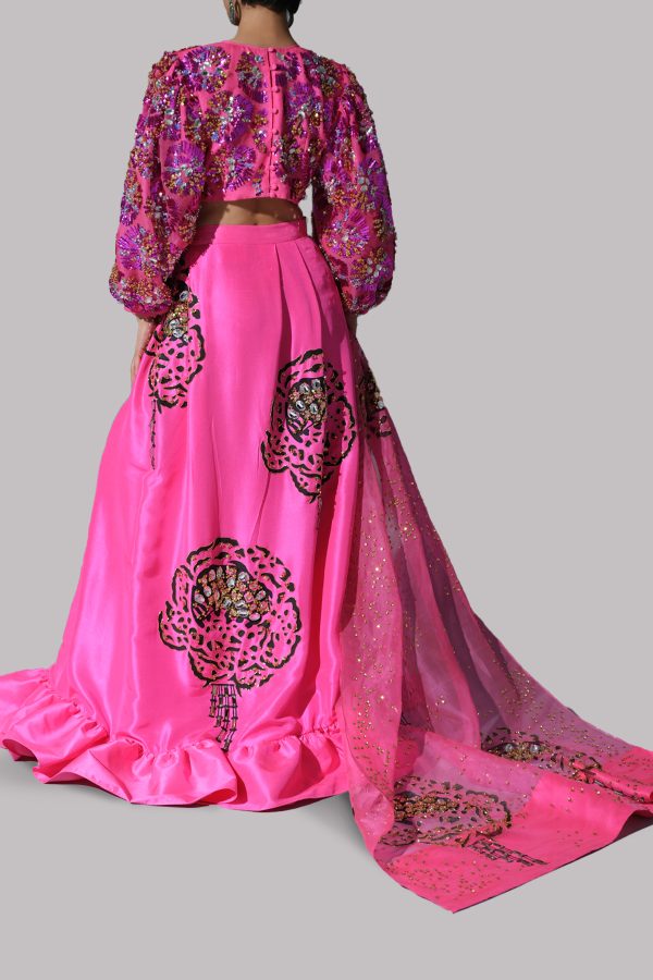 Hot Pink Embellished Skirt Set - Image 2