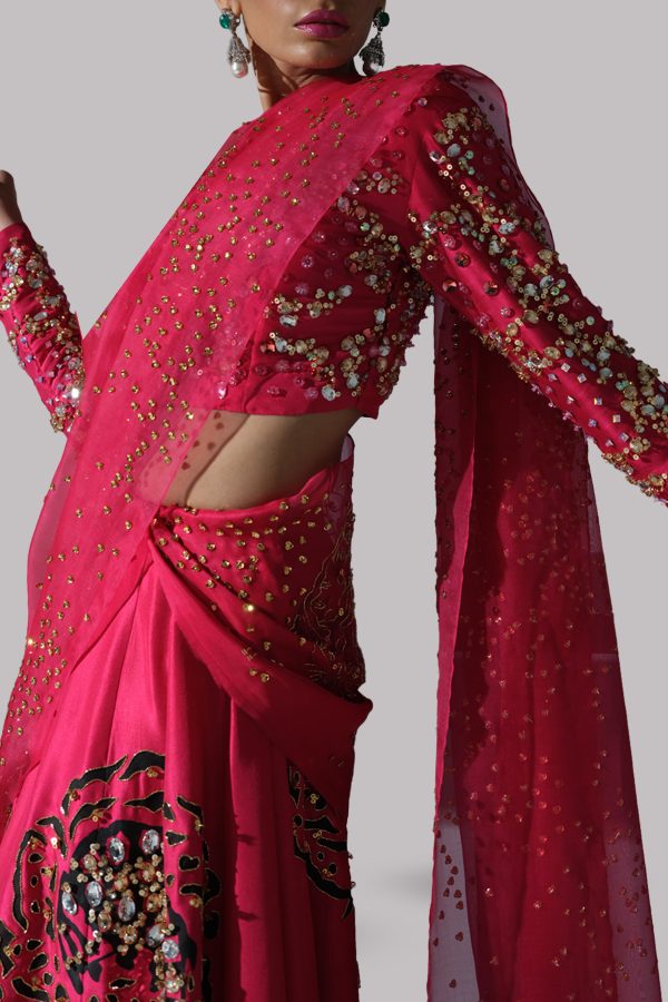 Rose Red Embellished Skirt Set - Image 3