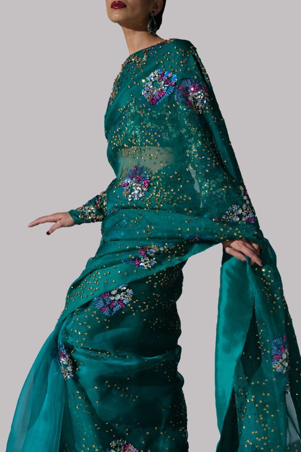 Evergreen Embellished Organza Sari - Image 3