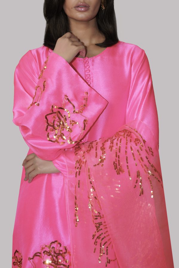 Pink Carnation Embellished Raw Silk Set - Image 4