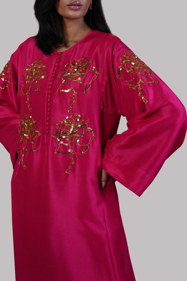 Virtual Pink Embellished Raw Silk Set - Image 4