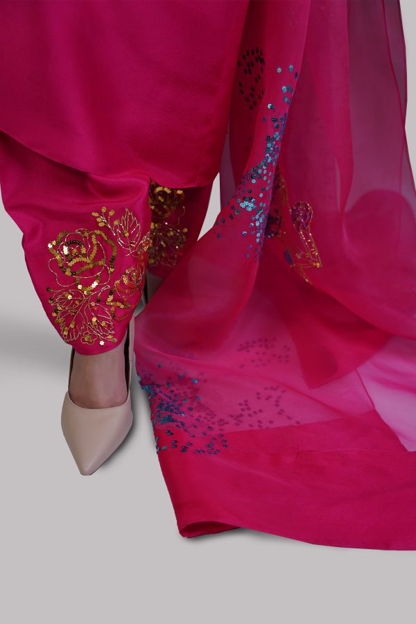 Virtual Pink Embellished Raw Silk Set - Image 5