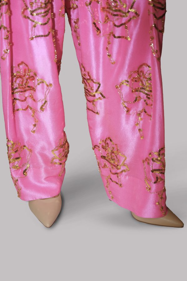 Carnation Pink Embellished Raw Silk Set - Image 5