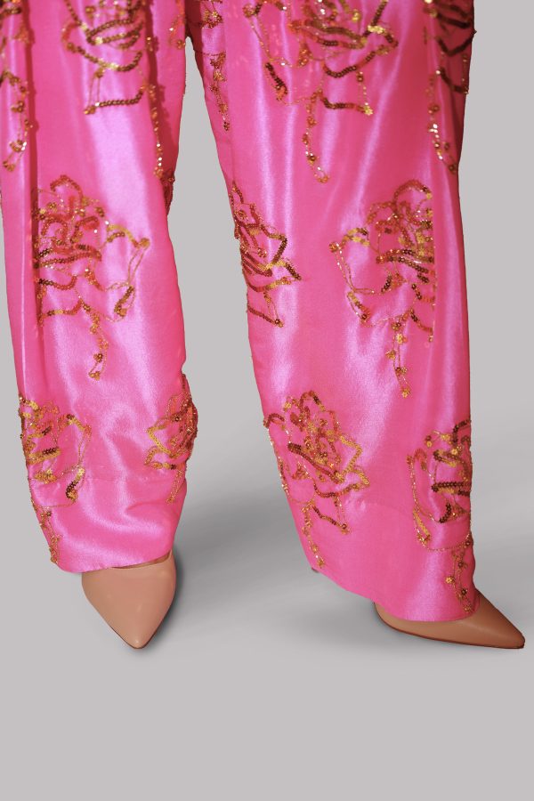 Pink Carnation Embellished Raw Silk Set - Image 5