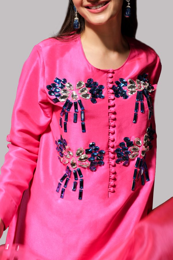 Camellia Pink Embellished Raw Silk Set - Image 4