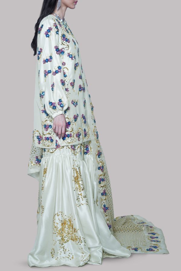 Egret Embellished Raw Silk Gharara Set - Image 2