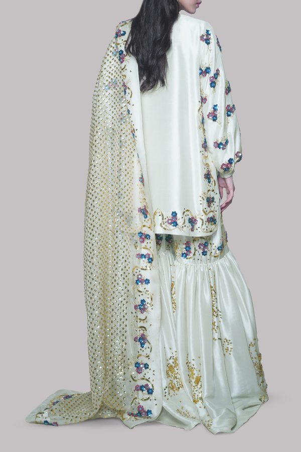 Egret Embellished Raw Silk Gharara Set - Image 3