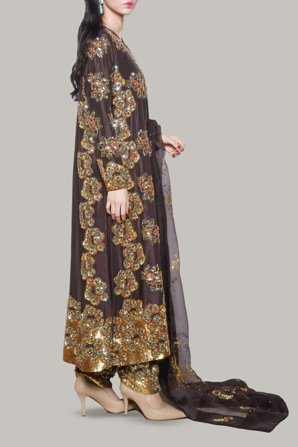 Black Coffee Embellished Raw Silk Set - Image 2