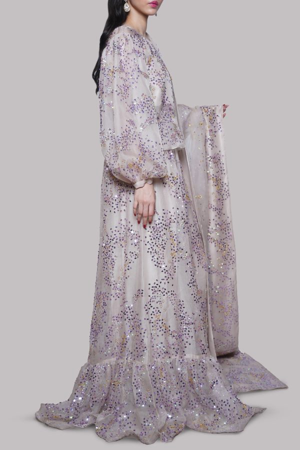 Silver Grey Embellished Organza Skirt Set - Image 2