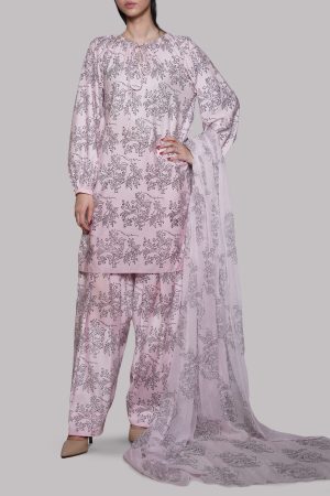 Pink Block Printed Raw Silk Set