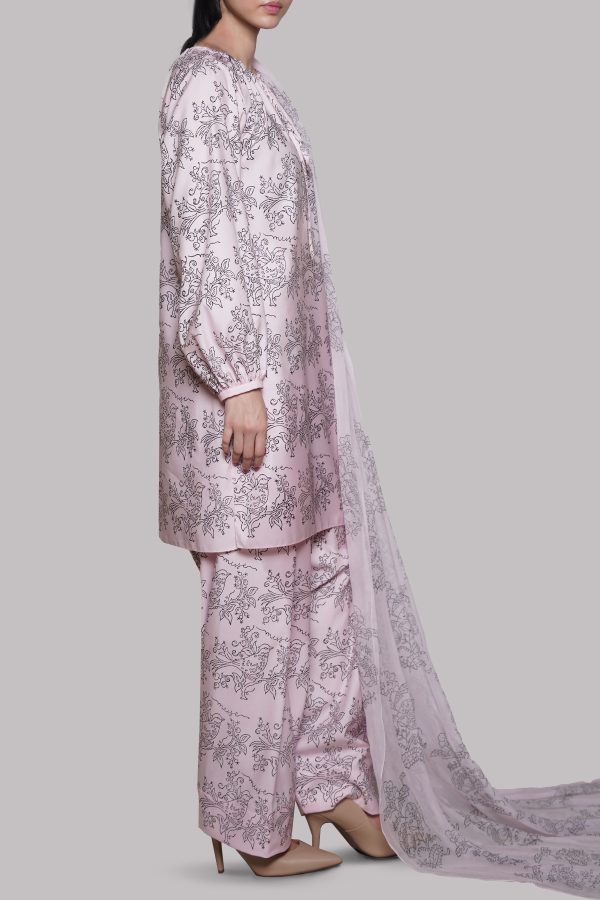 Pink Block Printed Raw Silk Set - Image 2