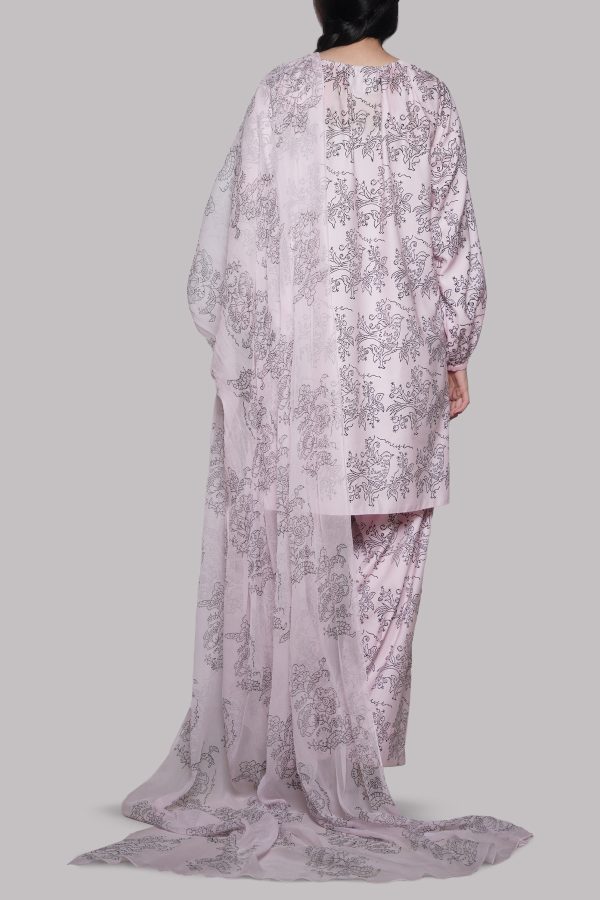 Pink Block Printed Raw Silk Set - Image 3