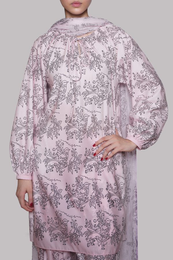 Pink Block Printed Raw Silk Set - Image 4