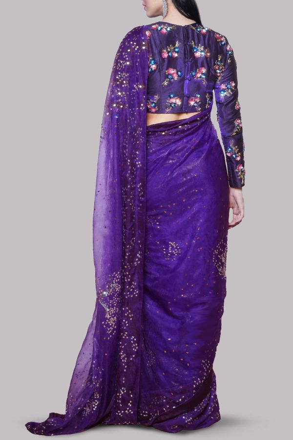 Prism Violet Embellished Organza Sari - Image 3