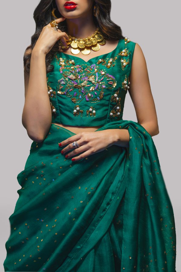 Evergreen Embellished Organza Sari - Image 2