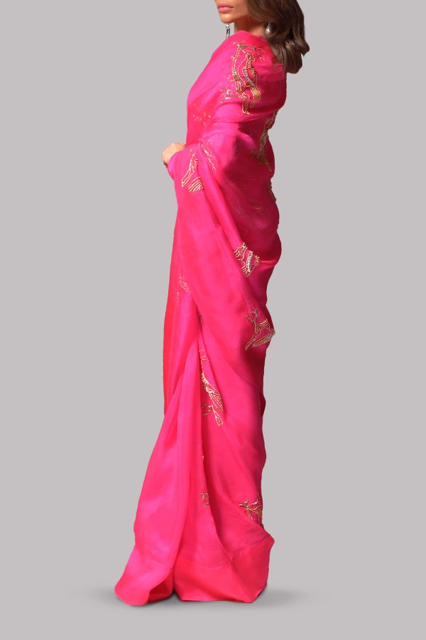 Beetroot Purple Embellished Organza Sari - Image 2