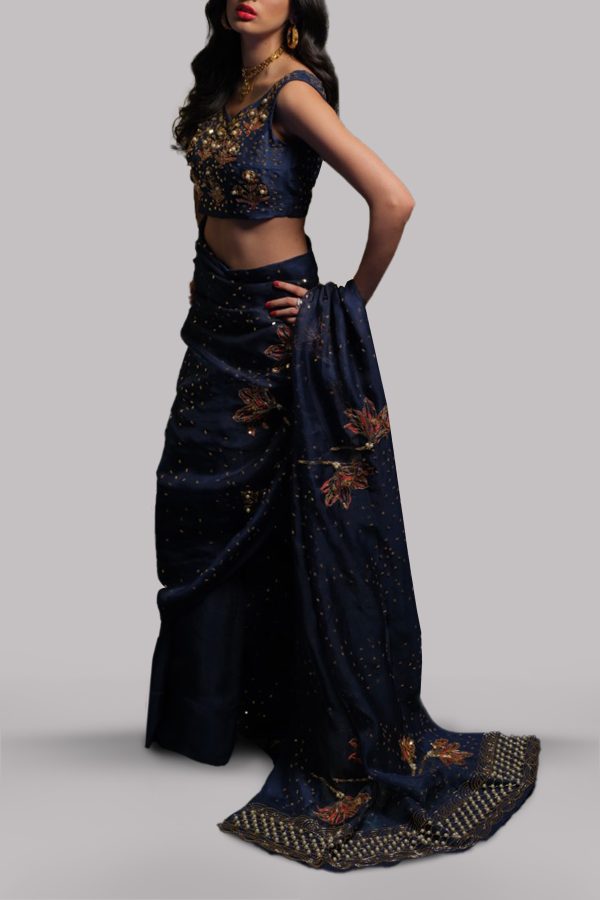 Black Iris Embellished Organza Sari - Image 2