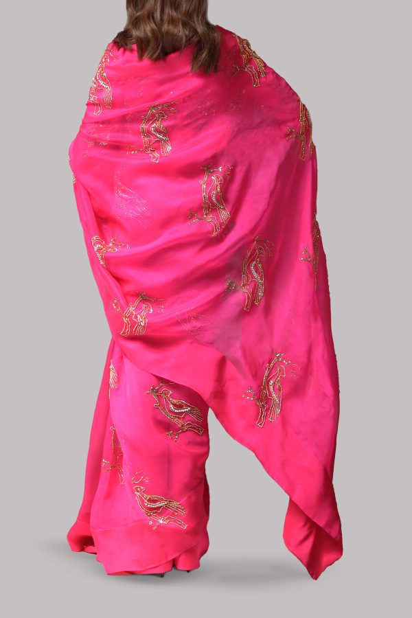 Beetroot Purple Embellished Organza Sari - Image 3