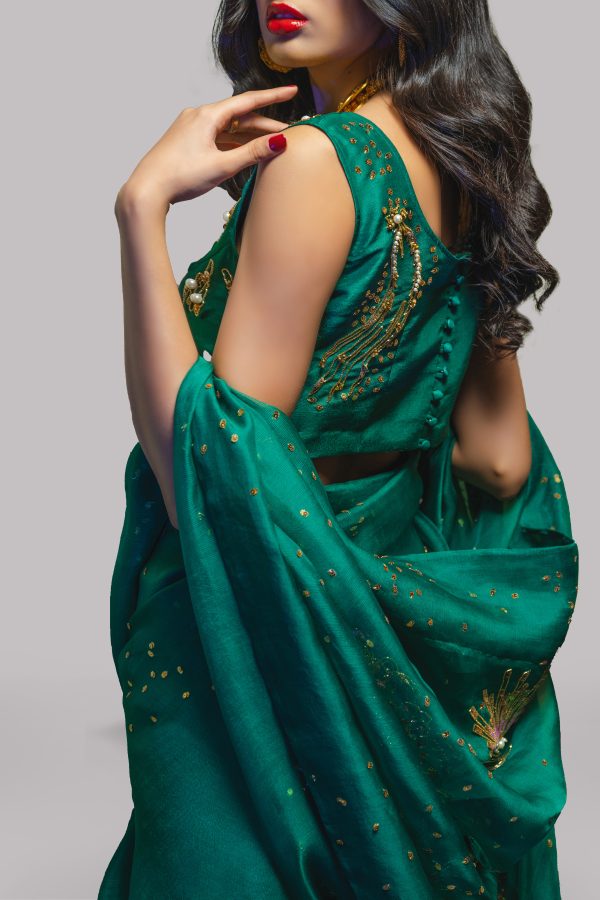 Evergreen Embellished Organza Sari - Image 3