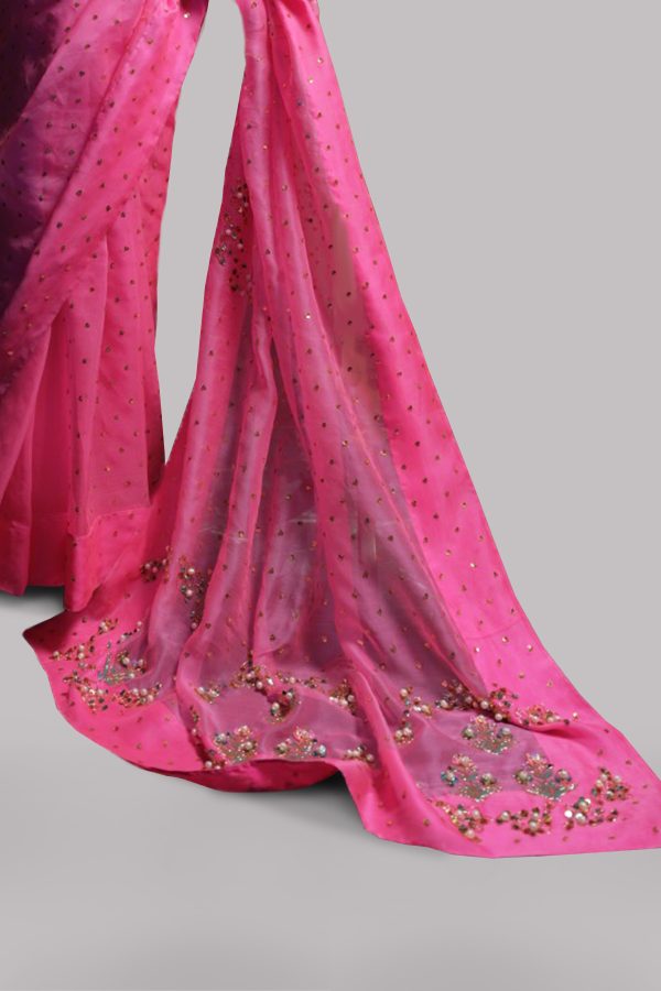 Azalea Pink Embellished Organza Sari - Image 3