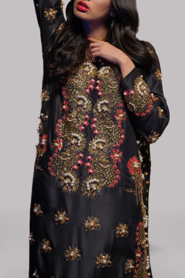 Black Embellished Raw Silk Maxi - Image 3