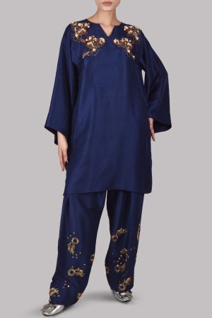 Black Iris Embellished Raw Silk Set