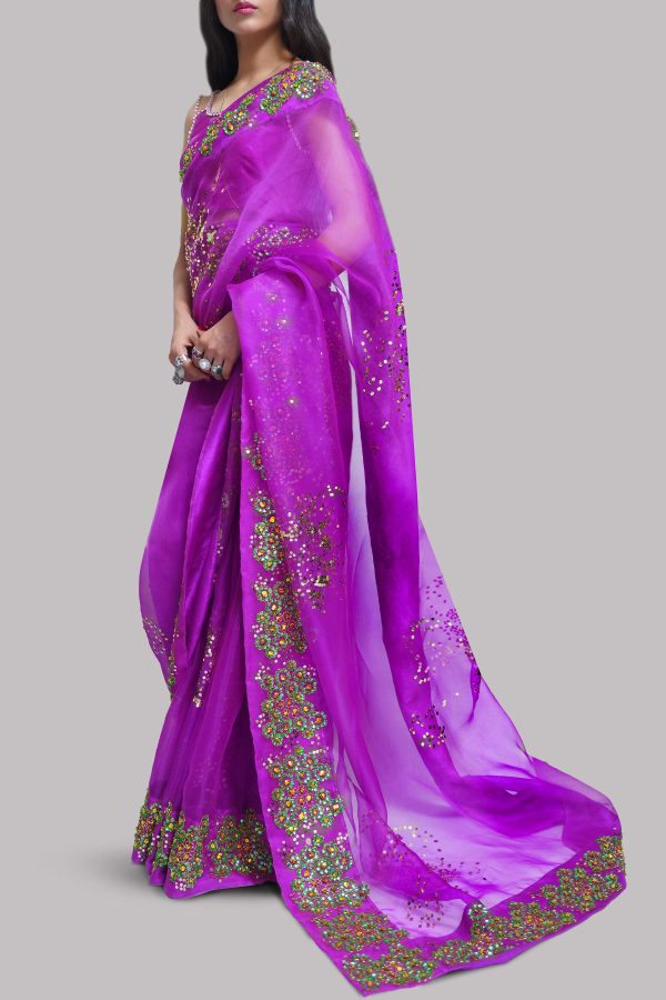 Byzantium Embellished Organza Sari - Image 2