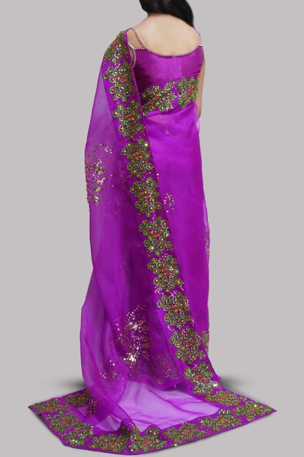 Byzantium Embellished Organza Sari - Image 3