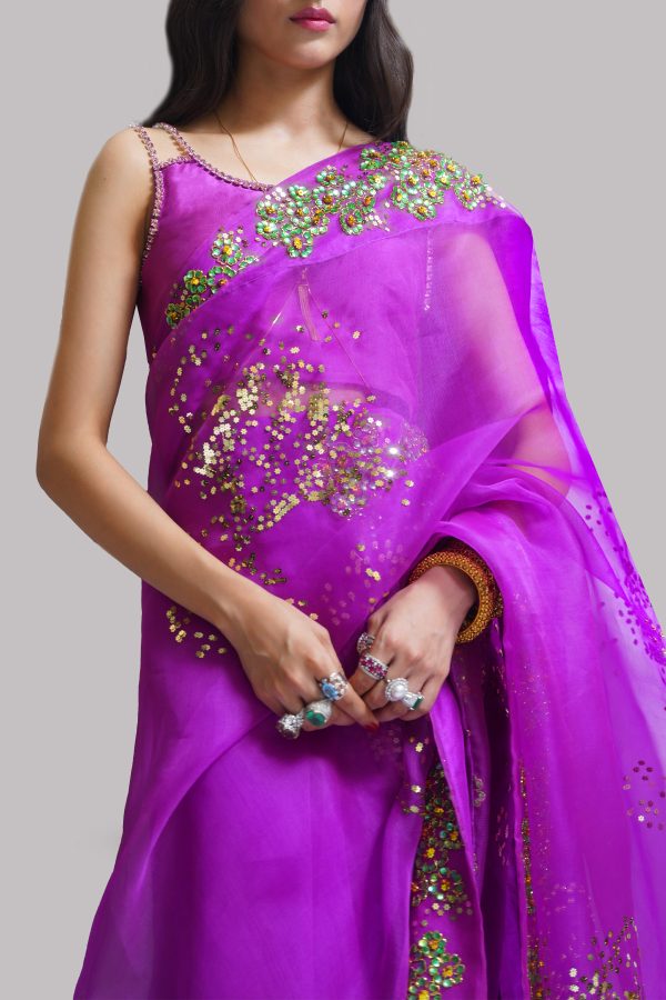 Byzantium Embellished Organza Sari - Image 4