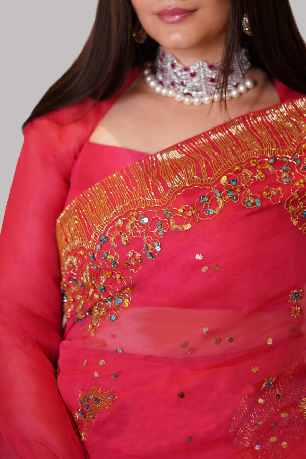 Bittersweet Embellished Organza Sari - Image 4