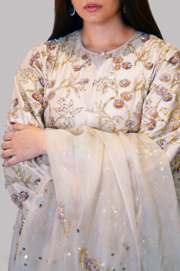 White Swan Embellished Raw Silk Set - Image 4