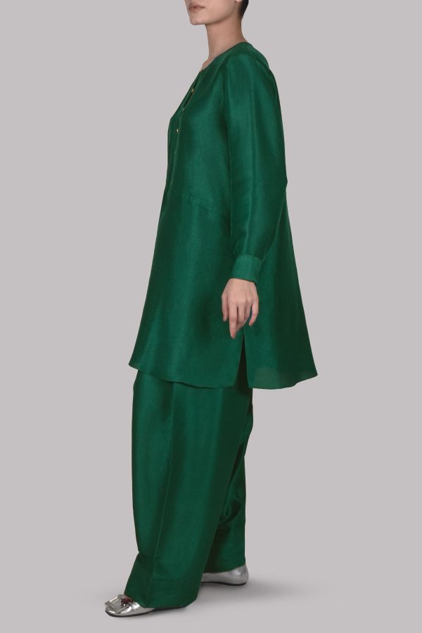 Galapogas Green Raw Silk Tunic Set - Image 2